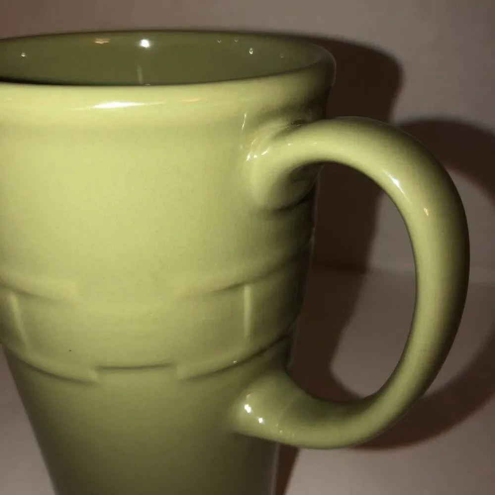 Longaberger Vitrified Pottery Green Coffee Mug Basket Weave Design 6 1/4